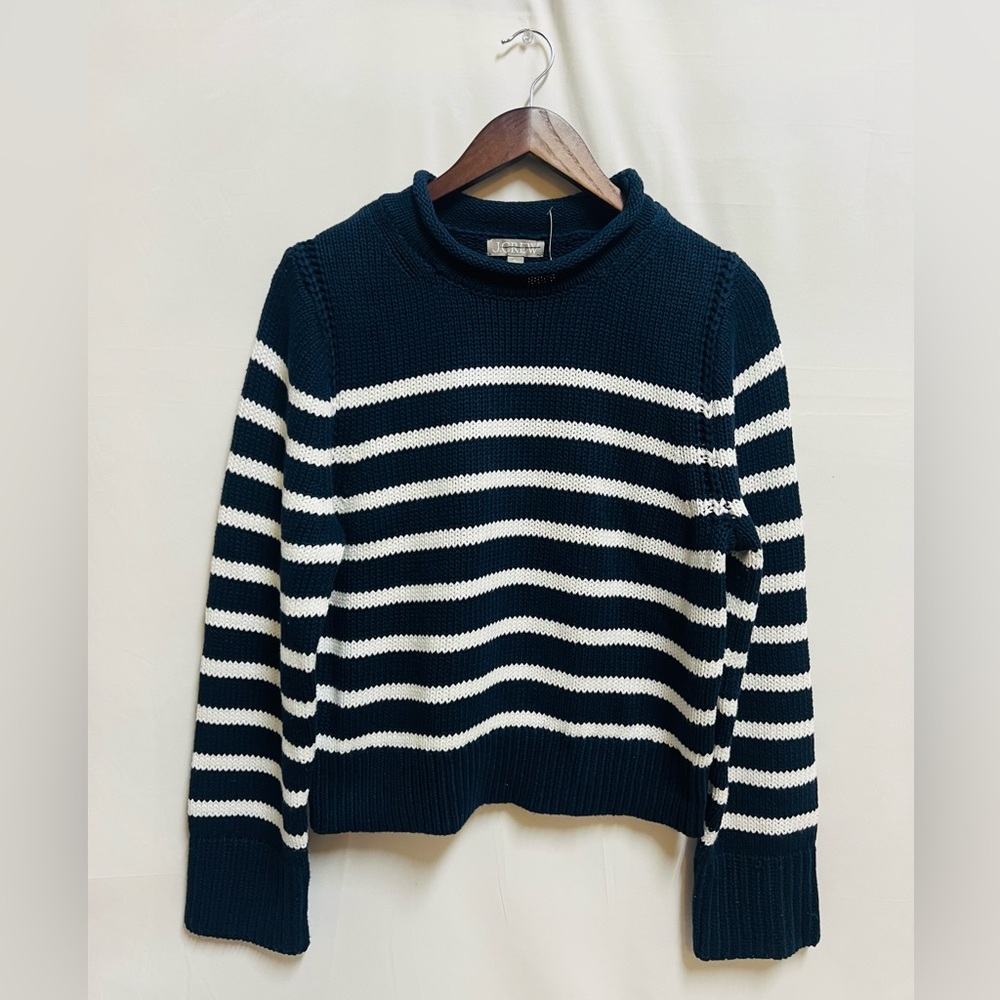 J. Crew Navy and White Striped Crewneck Sweater - Picture 2 of 7